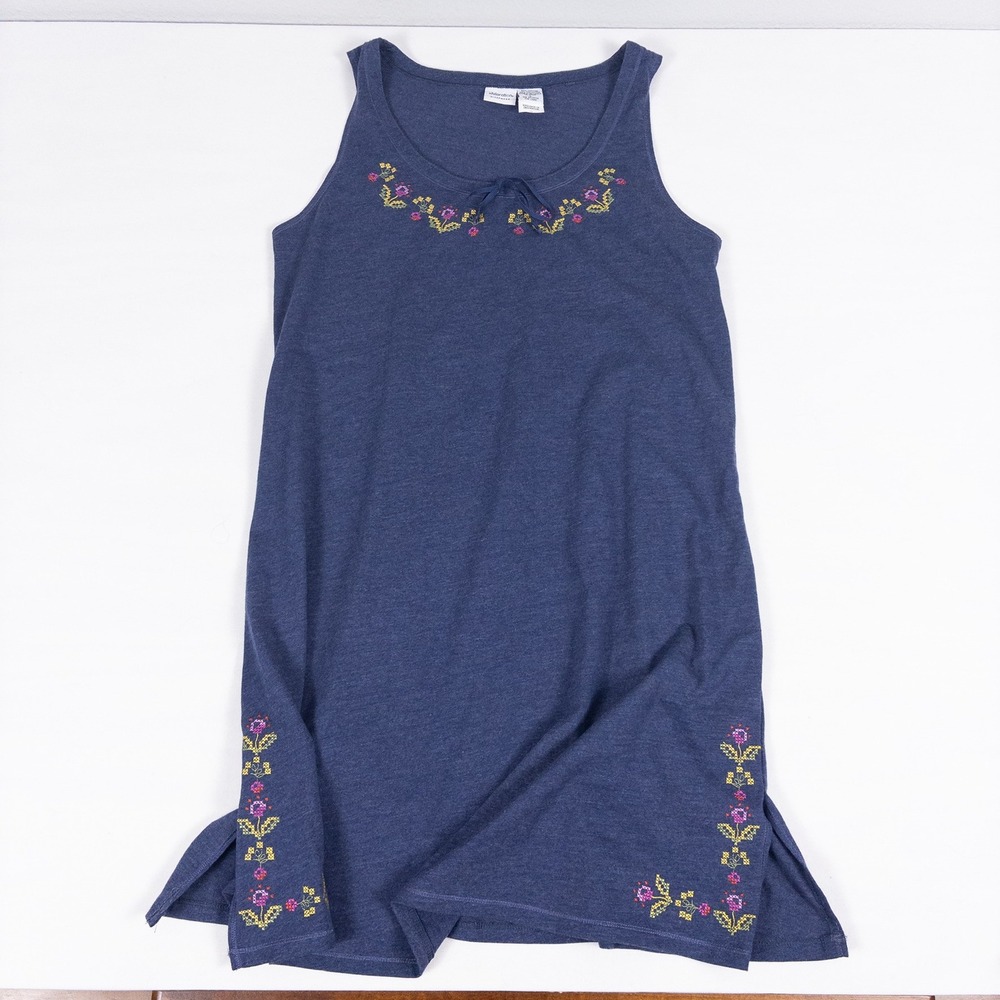 Xhilaration Nightgown Women Large Blue Excellent Vintage Floral Cross Stitch L
